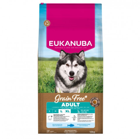 Eukanuba Grain Free ryba morska adult duże rasy 12 kg