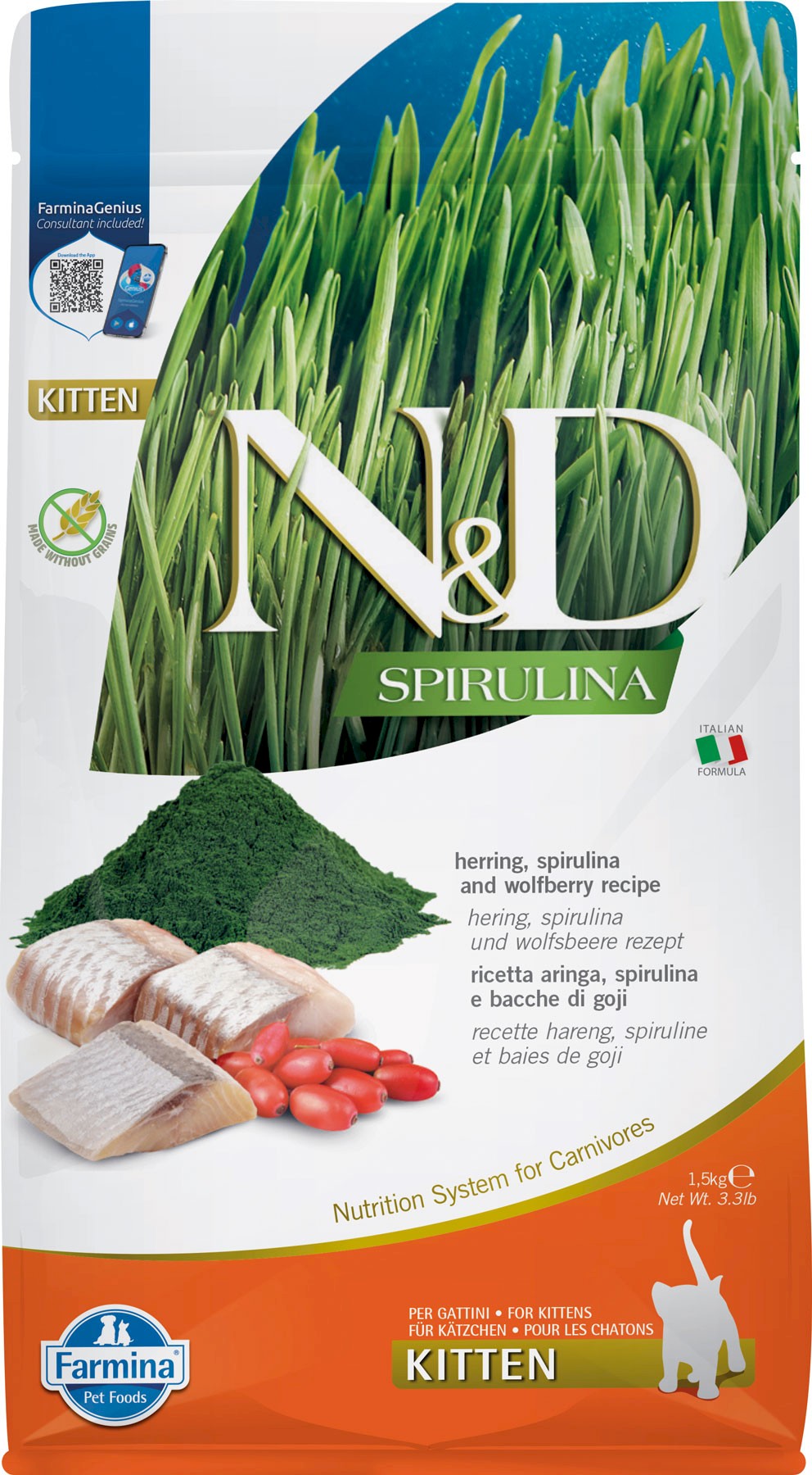 Farmina N&D Spirulina śledź kitten 1,5 kg