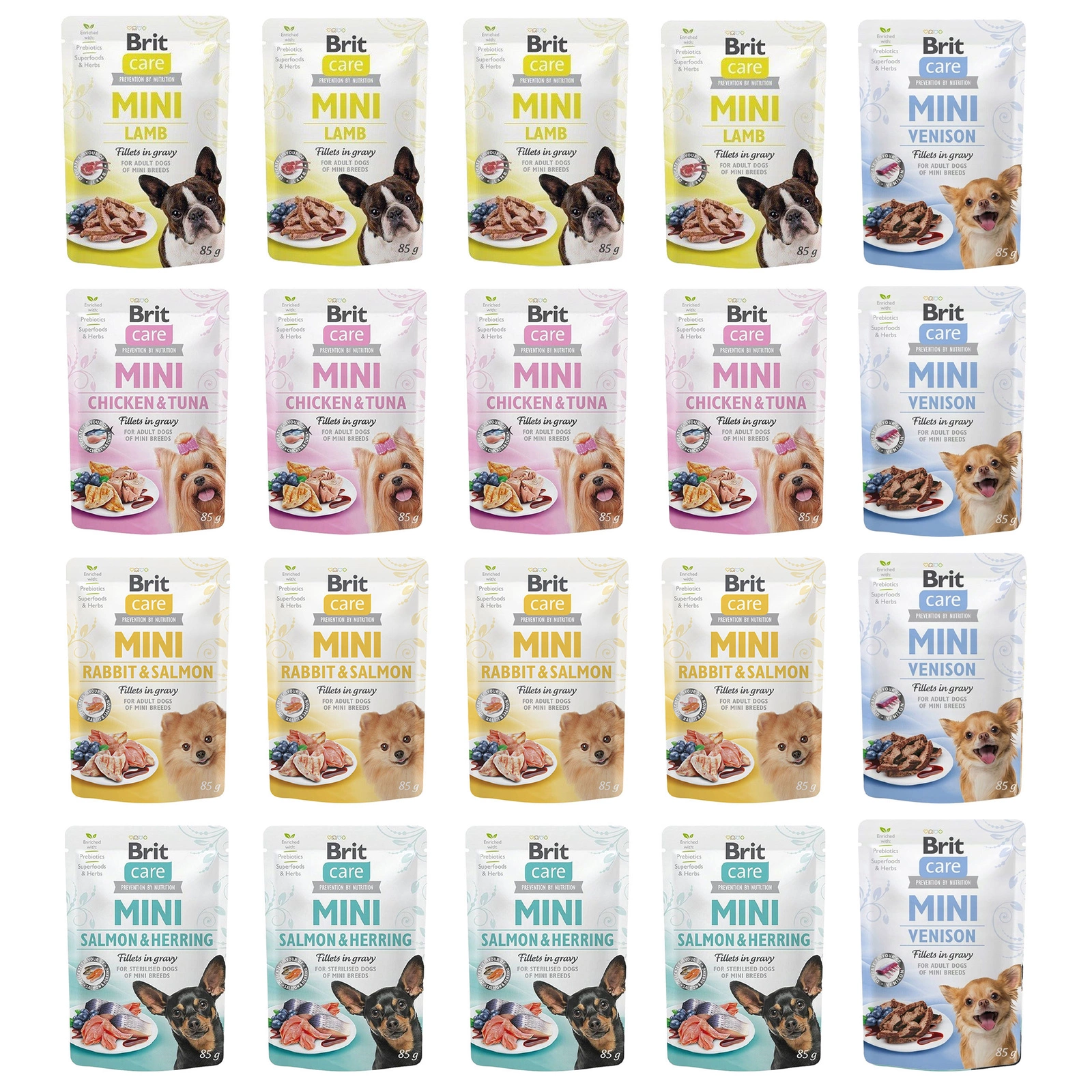 Brit Care dziczyzna, jagnięcina, królik, kurczak, tuńczyk, łosoś, śledź małe rasy 85 g × 20