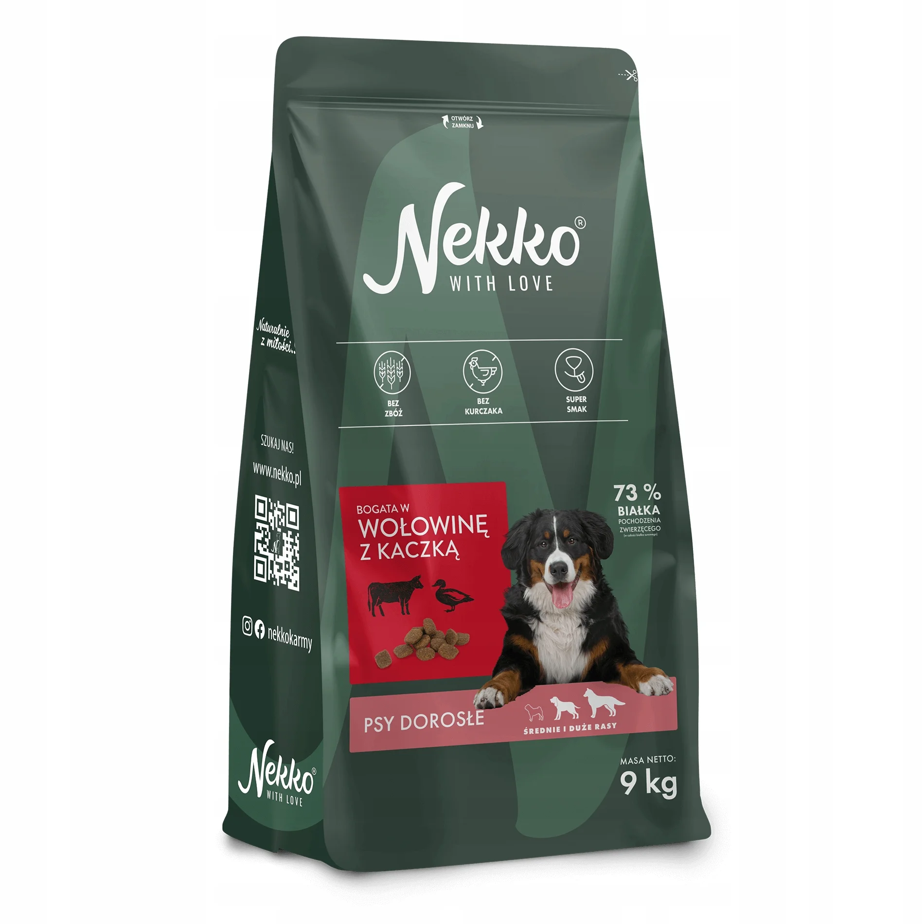 Nekko GF wołowina, kaczka adult średnie rasy, duże rasy 9 kg