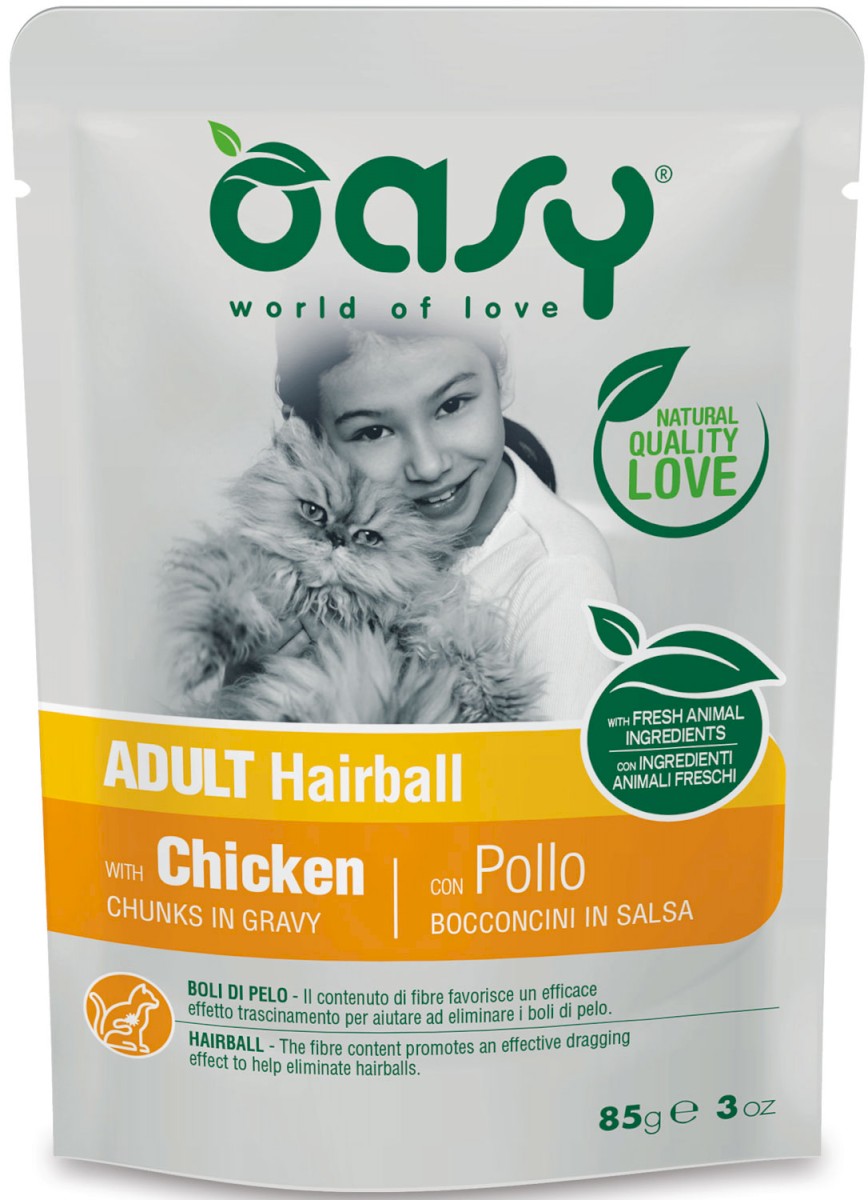 Oasy Lifestage Hairball kurczak w sosie adult 85 g