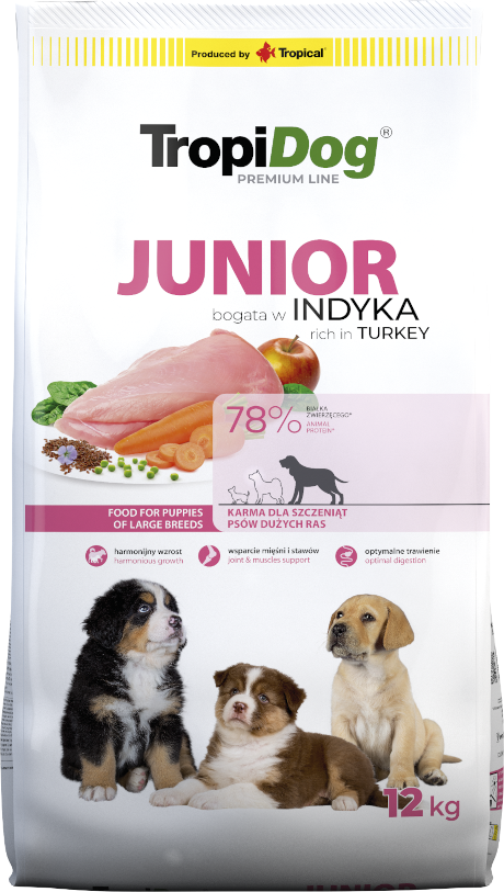Tropidog Premium indyk z ryżem junior duże rasy 12 kg