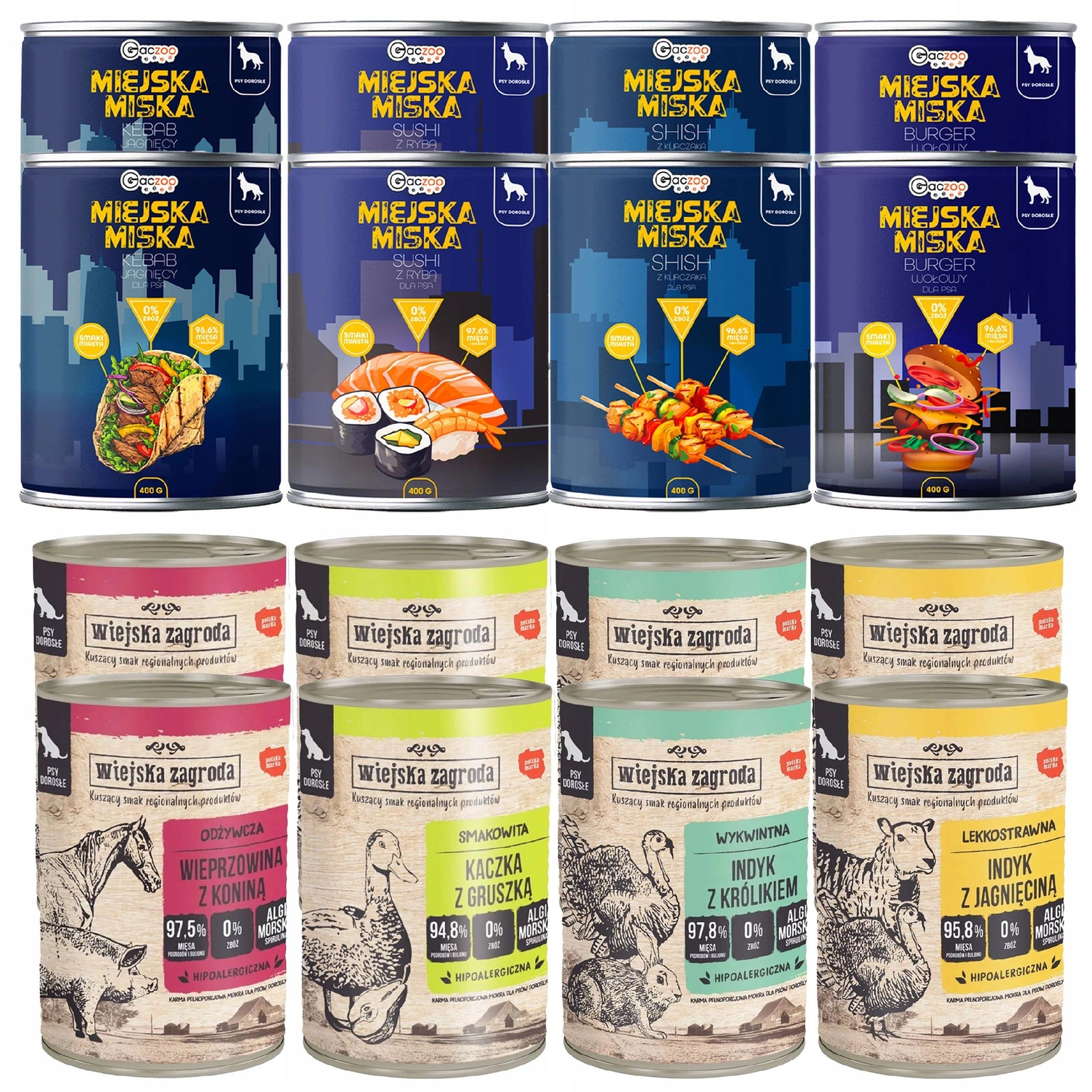 Wiejska Zagroda Miejska Miska Gaczoo mix smaków 400 g × 16