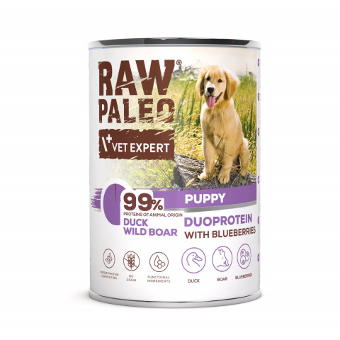 VetExpert Raw Paleo kaczka, dzik puppy 400 g