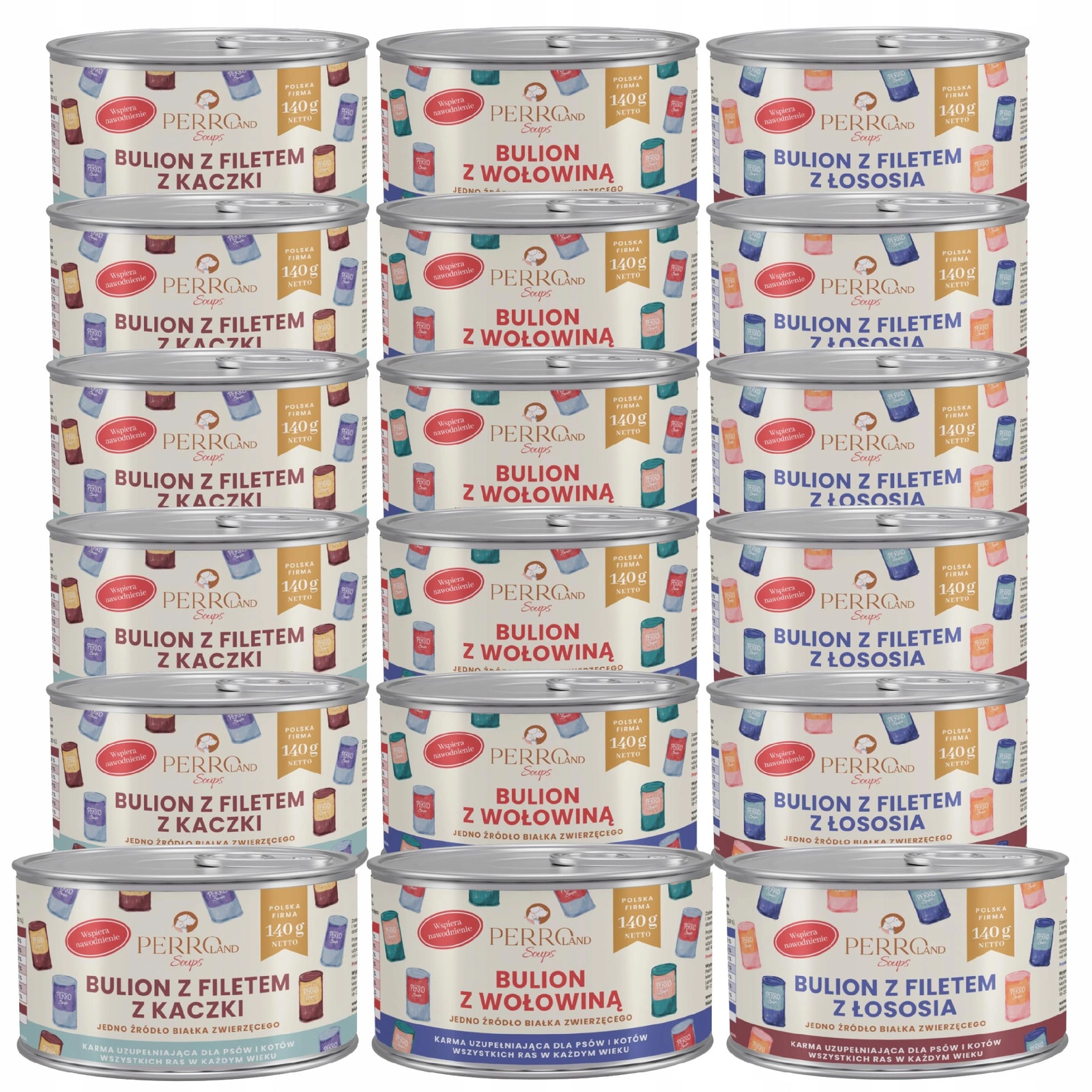 Perro PERROland Soups kaczka, łosoś 140 g × 18