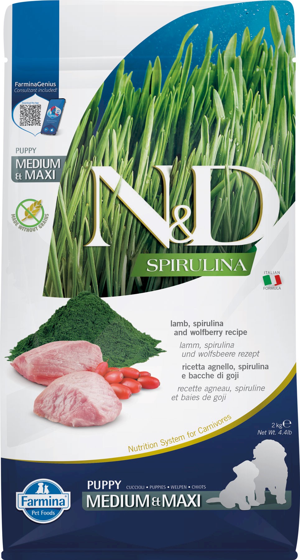 Farmina N&D Spirulina jagnięcina puppy średnie rasy, duże rasy 2 kg