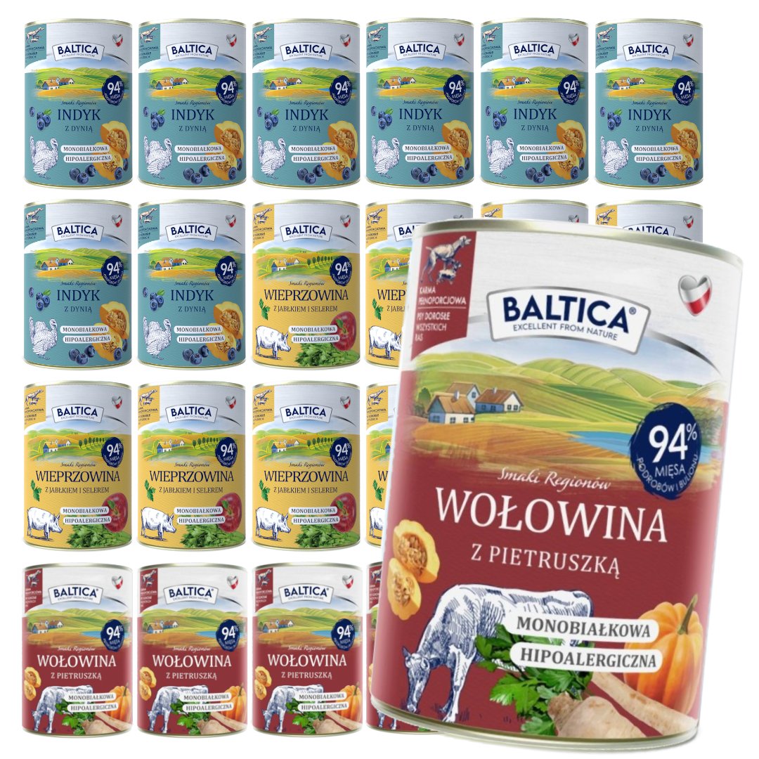 Baltica indyk, wieprzowina, wołowina z dynią, jabłkiem, pietruszką adult 400 g × 24