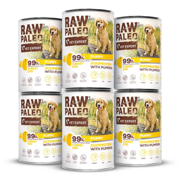 VetExpert Raw Paleo dorsz, indyk puppy 400 g × 6