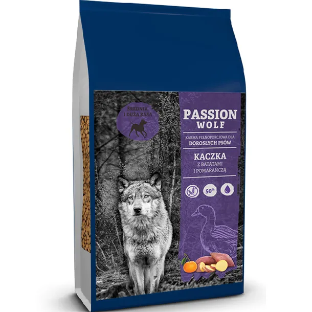 Passion Wolf kaczka z batatem, groszkiem i ziemniakiem adult średnie i duże rasy 12 kg