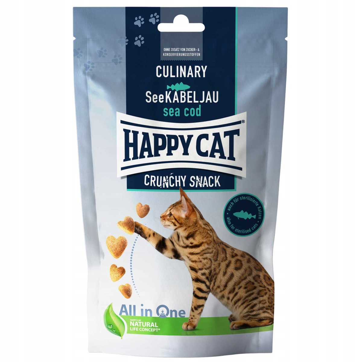Happy Cat Crunchy Snack Sterilised dorsz z groszkiem adult 70 g