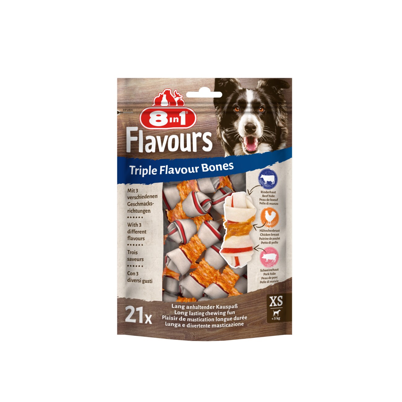 8in1 Triple Flavour kurczak, wieprzowina, wołowina adult małe rasy 11 g × 21