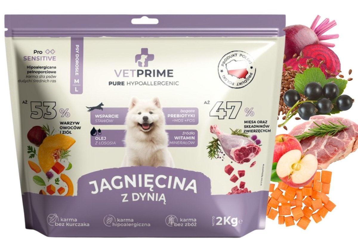 VetPrime Pure Hypoallergenic jagnięcina średnie i duże rasy 2 kg