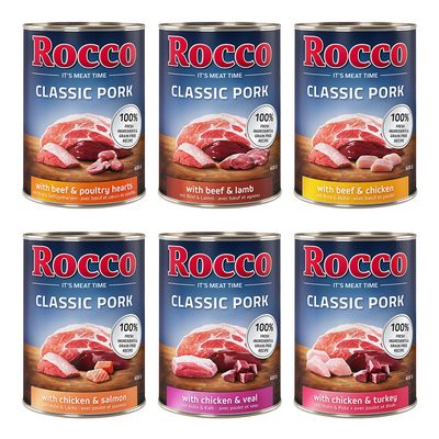 Rocco Classic cielęcina, indyk, jagnięcina, kurczak, serca drobiowe, wieprzowina, wołowina, łosoś adult 400 g × 6