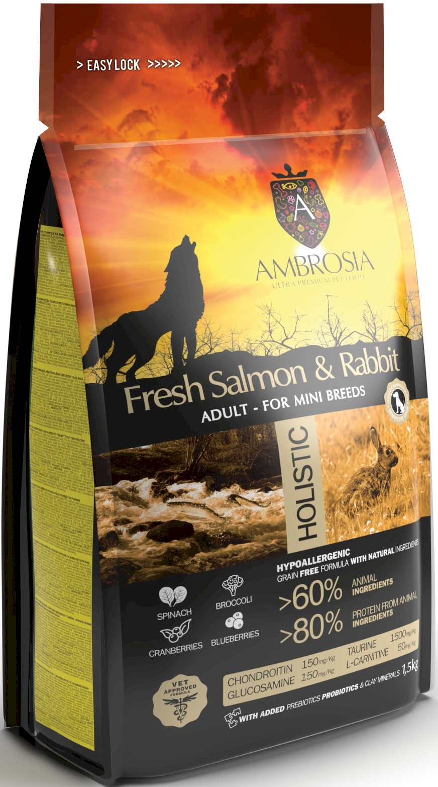 Ambrosia Sensitive łosoś, królik adult małe rasy 1,5 kg