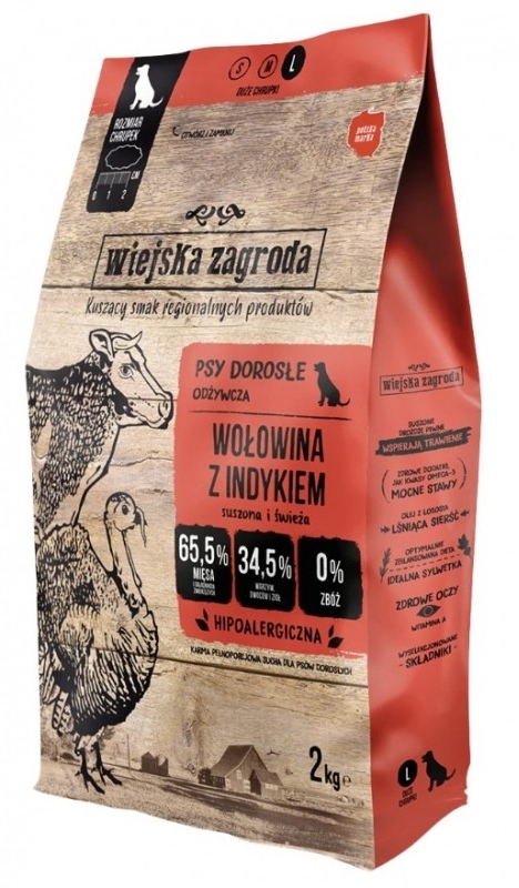 Wiejska Zagroda indyk, wołowina adult duże rasy 2 kg