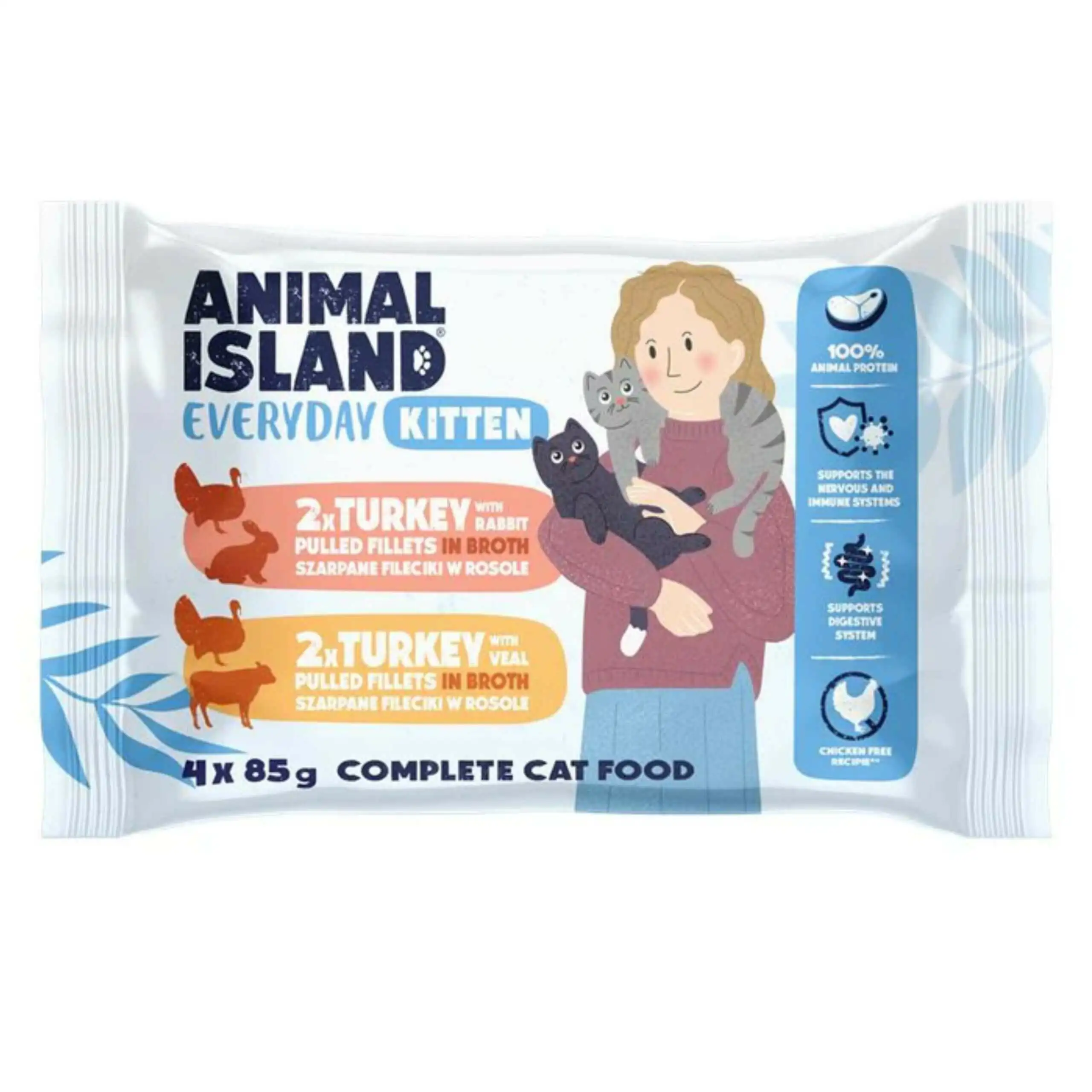 Animal Island Everyday mix smaków w bulionie kitten 85 g × 4