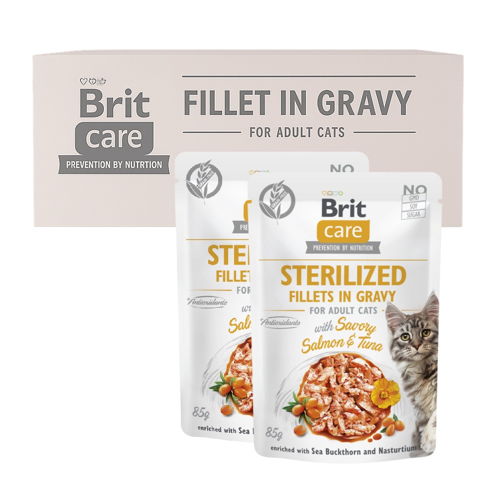 Brit Care Sterilised łosoś, tuńczyk w sosie adult 85 g × 24