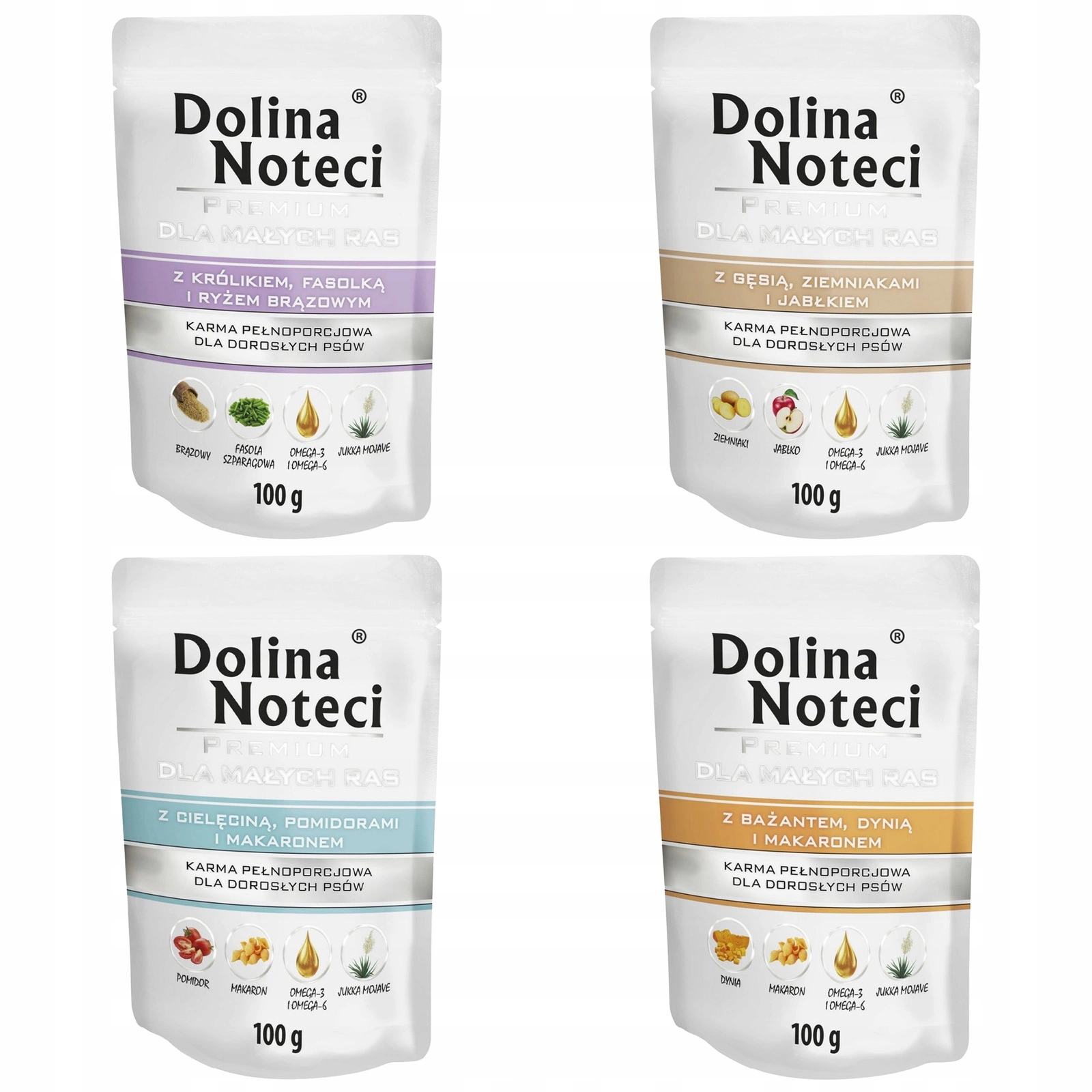 Dolina Noteci Premium bażant, cielęcina, gęś, królik adult małe rasy 100 g × 4