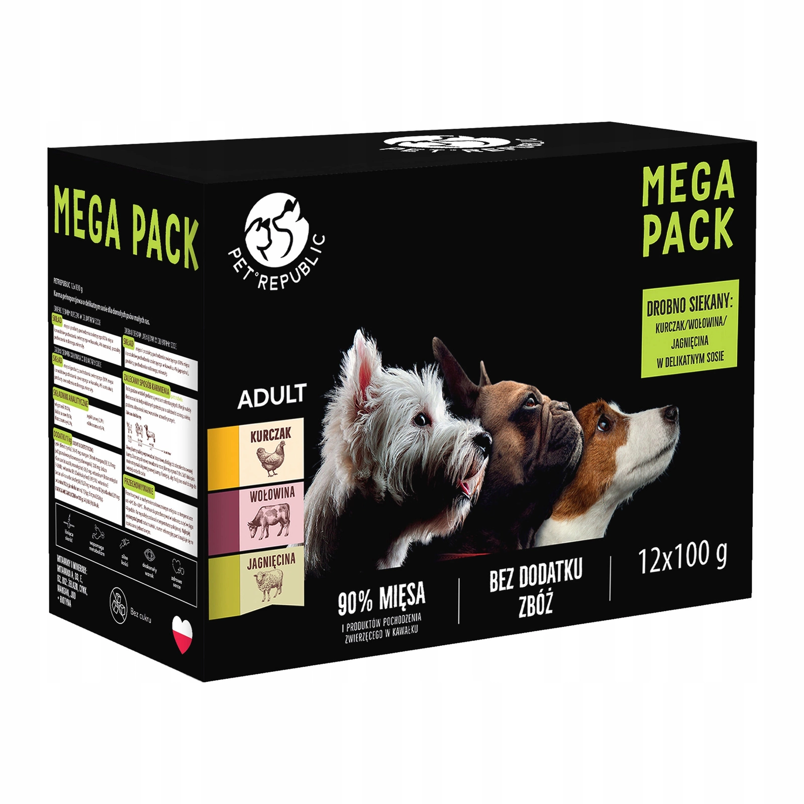 Pet Republic jagnięcina, kurczak, wołowina adult 100 g × 12