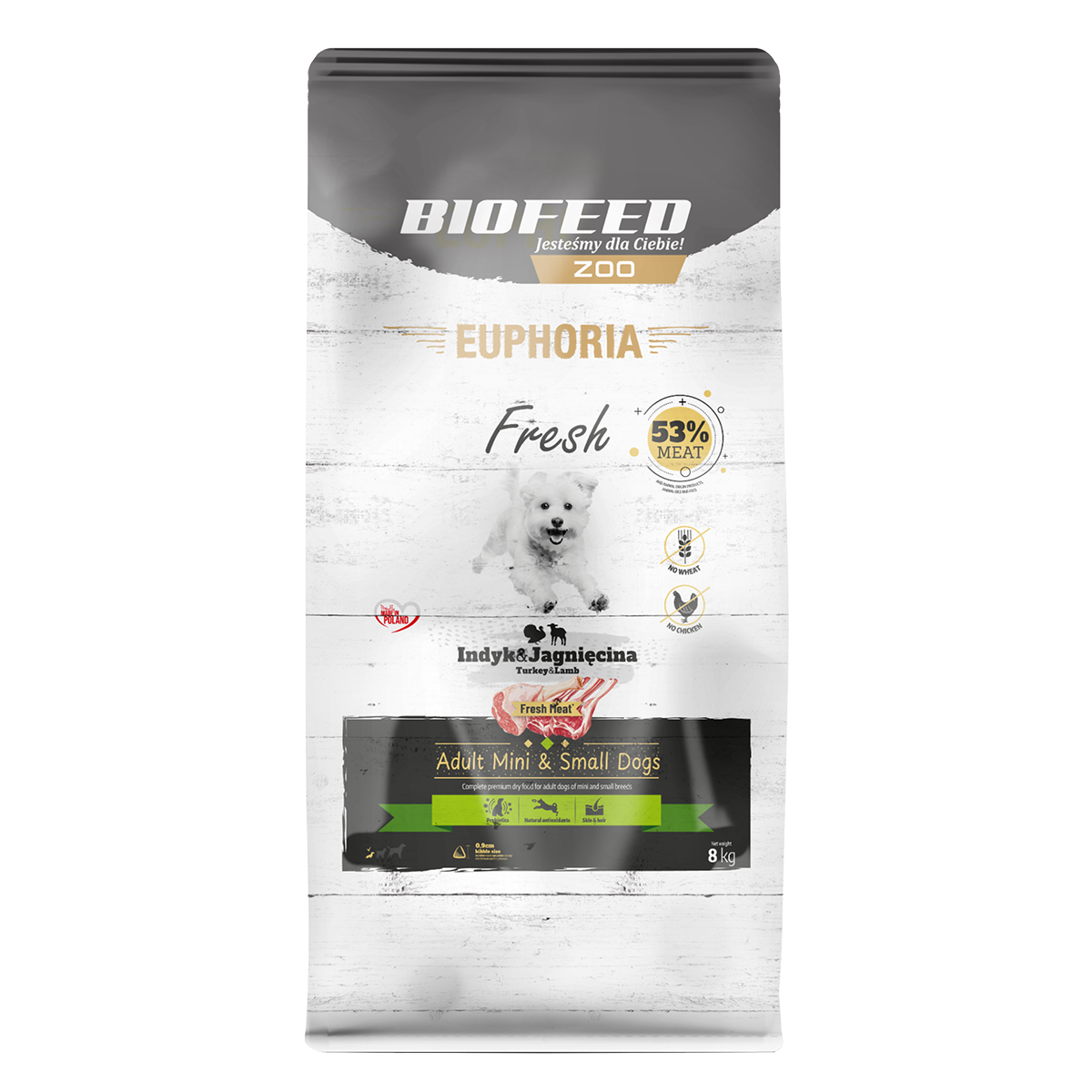 BioFeed Euphoria Fresh Meat indyk, jagnięcina adult małe rasy 8 kg