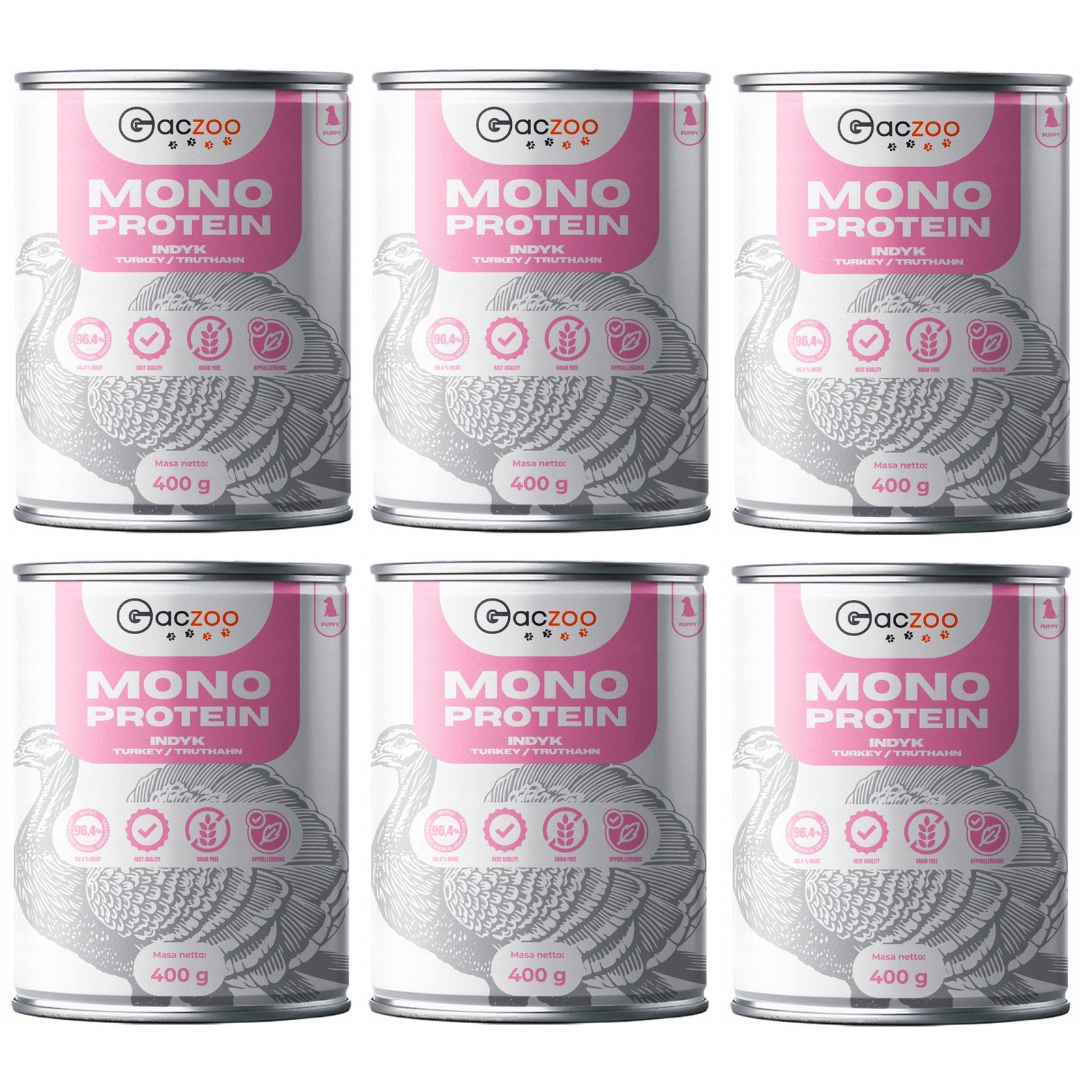 Gaczoo Mono Protein indyk puppy 400 g × 6
