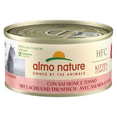 Almo Nature HFC Complete tuńczyk, łosoś w bulionie kitten 70 g × 24