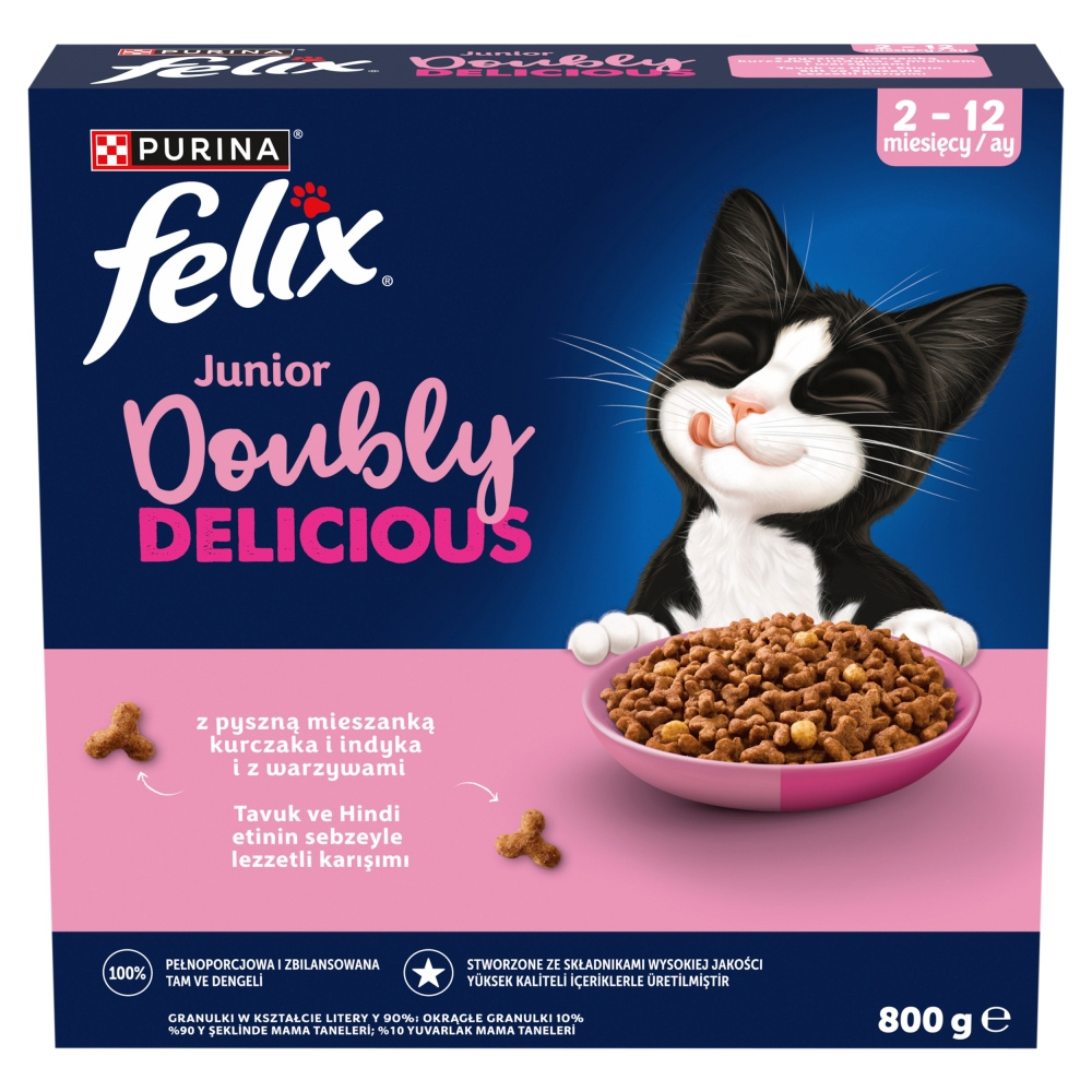 Purina Felix Doubly Delicious indyk, kurczak z warzywami kitten 800 g