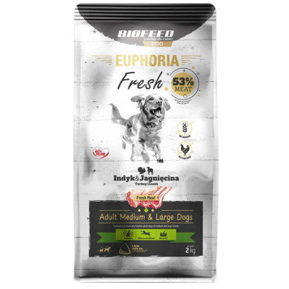 BioFeed Euphoria Fresh Meat indyk, jagnięcina adult średnie rasy, duże rasy 2 kg