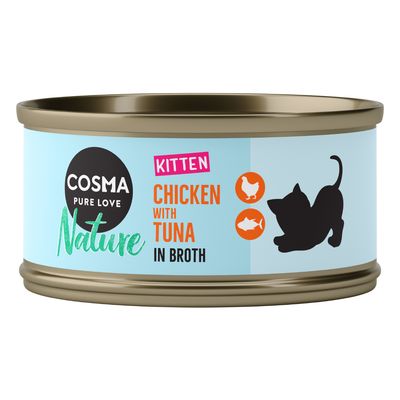 Cosma Nature Indoor kurczak, tuńczyk w bulionie kitten 70 g × 24