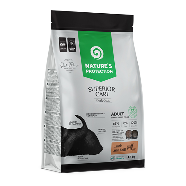 Nature's Protection SC Dark Coat Grain Free jagnięcina, kryl adult małe rasy 1,5 kg