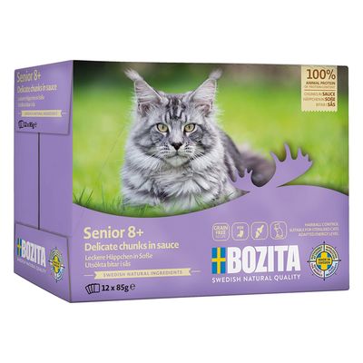 Bozita Hairball, Sterilised, Light mix smaków w sosie senior 85 g × 12