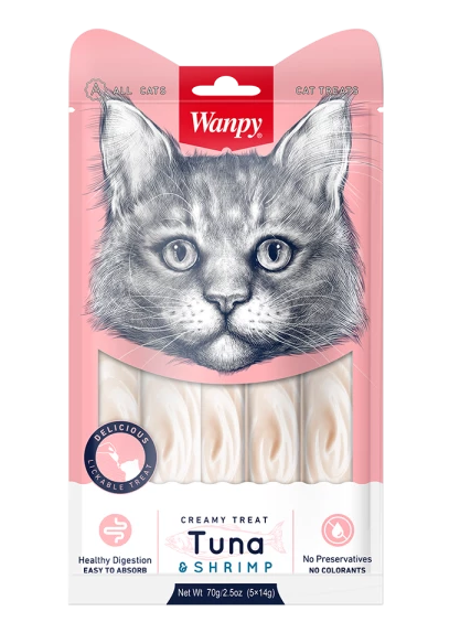 Wanpy Creamy Treat tuńczyk, krewetki 14 g × 5