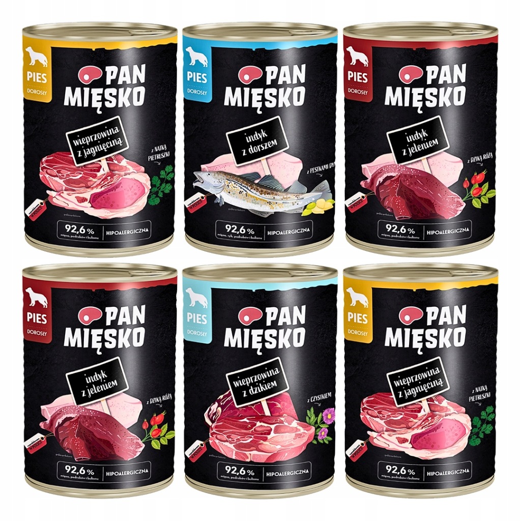 Pan Mięsko dorsz, dzik, indyk, jagnięcina, jeleń, wieprzowina 400 g × 6