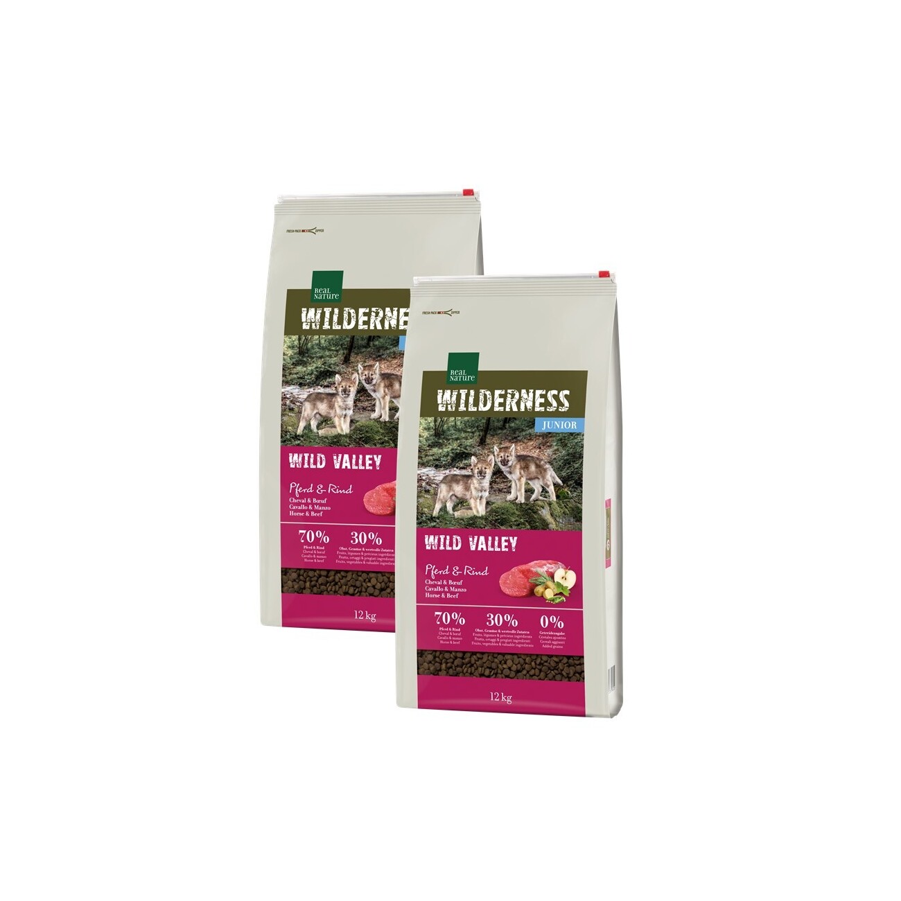 REAL NATURE Wilderness konina, wołowina puppy 12 kg × 2