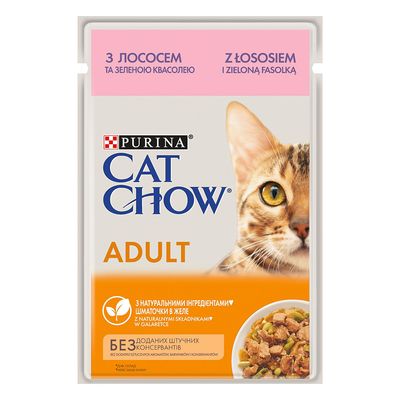 Purina Cat Chow Sensitive łosoś z zieloną fasolką w galaretce adult 85 g × 26