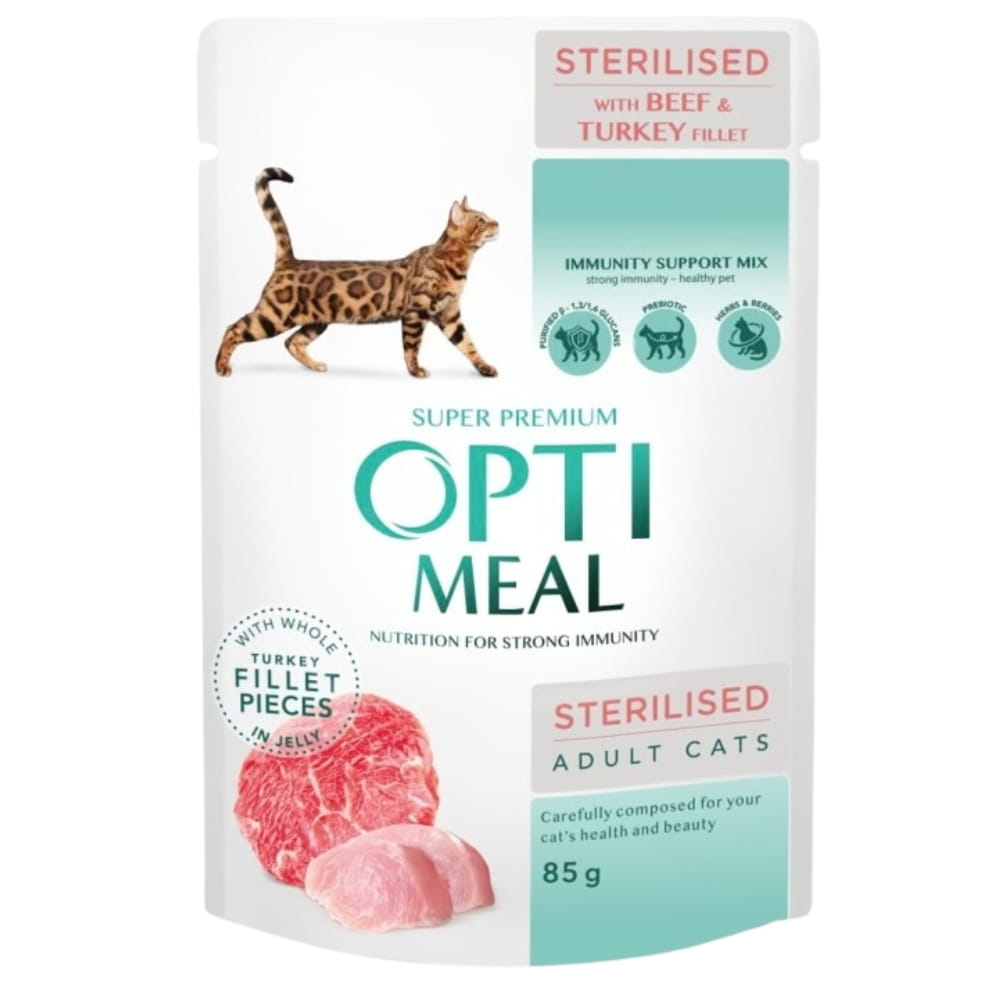 Optimeal Sterilised indyk, wołowina w galaretce adult 85 g
