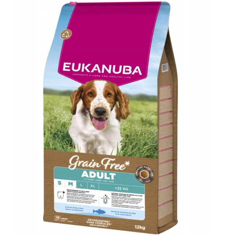 Eukanuba Grain Free ryba oceaniczna adult małe rasy, średnie rasy 12 kg