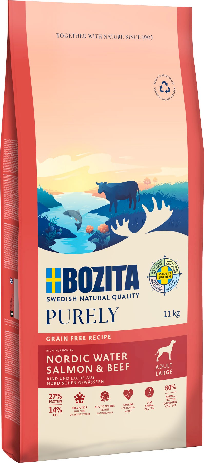 Bozita Purely wołowina, łosoś adult duże rasy 11 kg