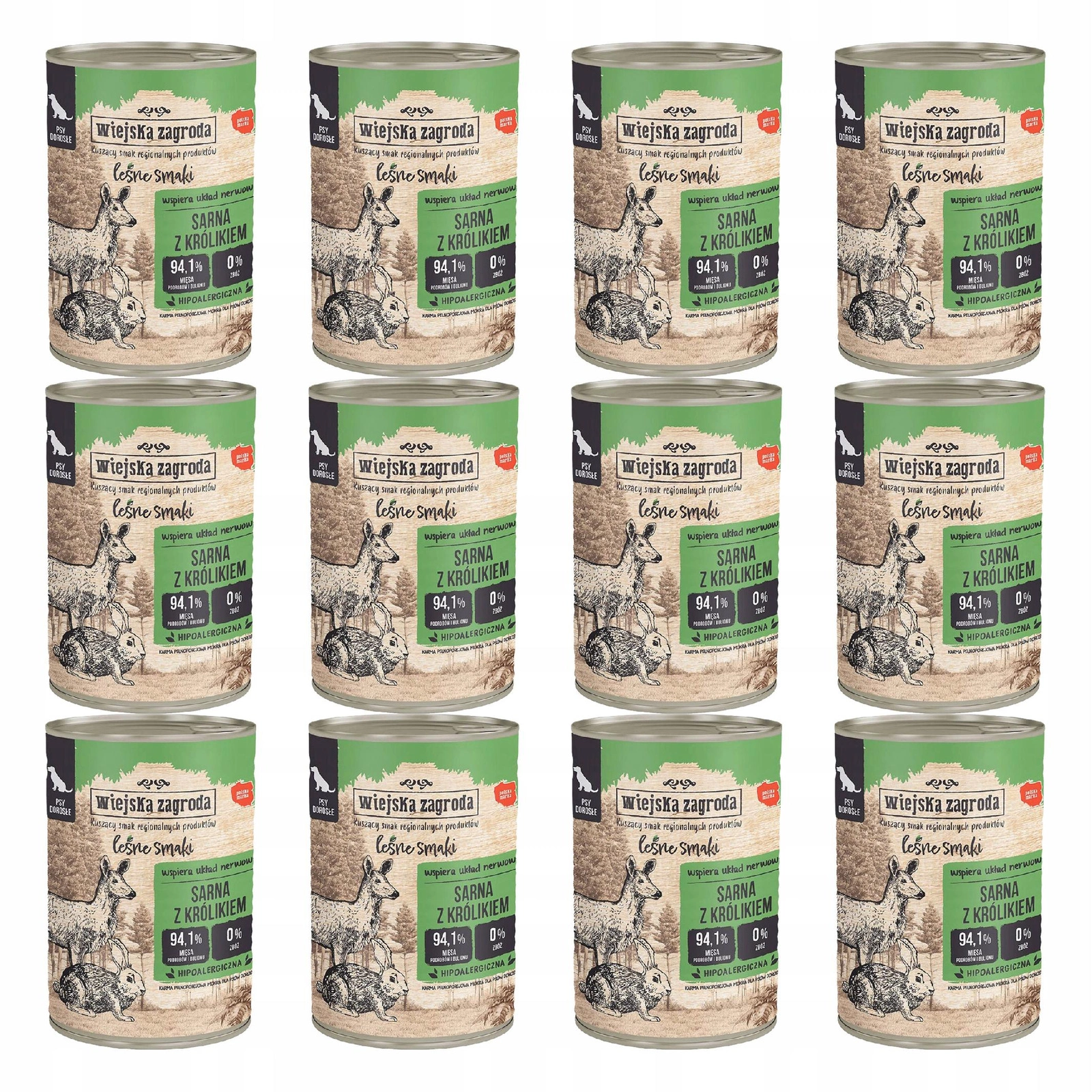 Wiejska Zagroda Leśne Smaki królik, sarna adult 400 g × 12