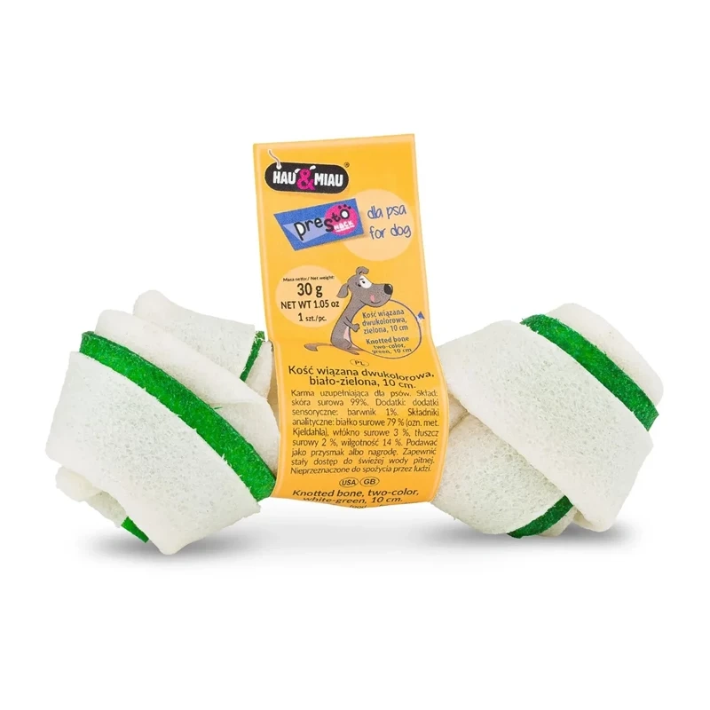 Hau&Miau kość wiązana dwukolorowa biało-zielona 10cm
