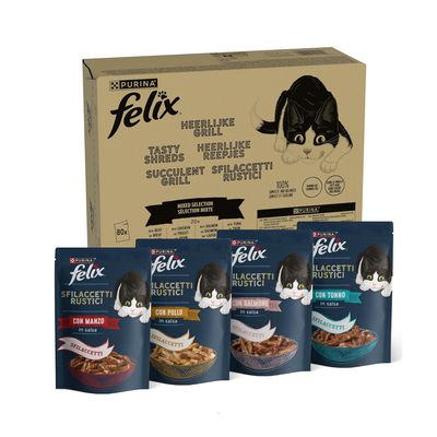 Purina Felix Tasty Shreds mix smaków w sosie adult 80 g × 80