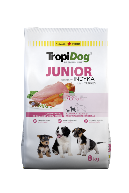 Tropidog Premium łosoś z ryżem junior małe i średnie rasy 8 kg