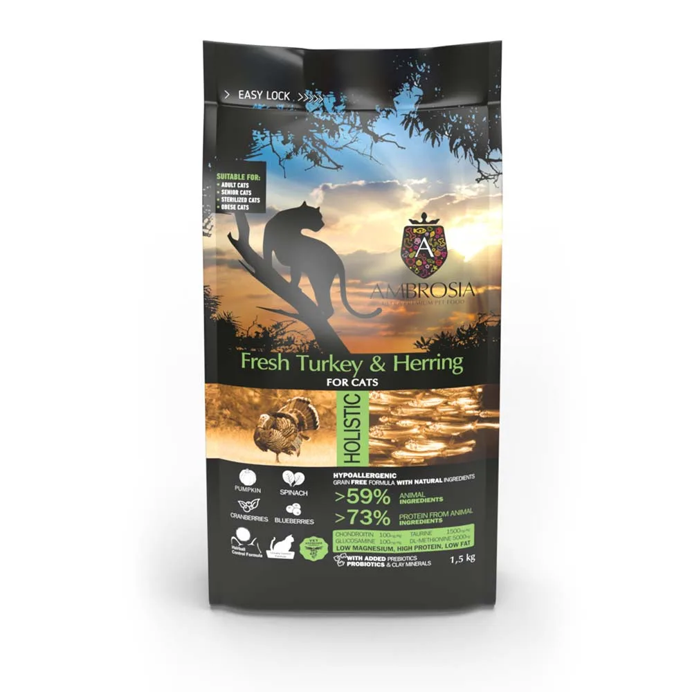 Ambrosia Holistic Sterilised Light indyk, śledź adult 1,5 kg