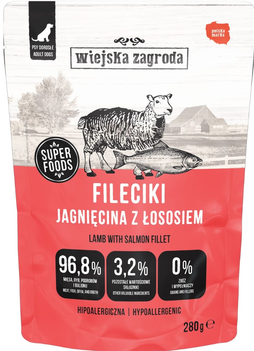 Wiejska Zagroda Fileciki jagnięcina, łosoś adult 280 g