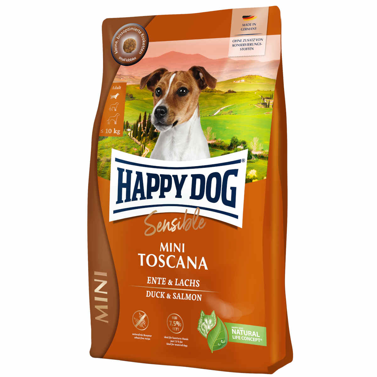 Happy Dog Mini Toscana kaczka, łosoś małe rasy 4 kg