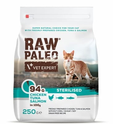 VetExpert Raw Paleo Sterilised kurczak, tuńczyk, łosoś 250 g