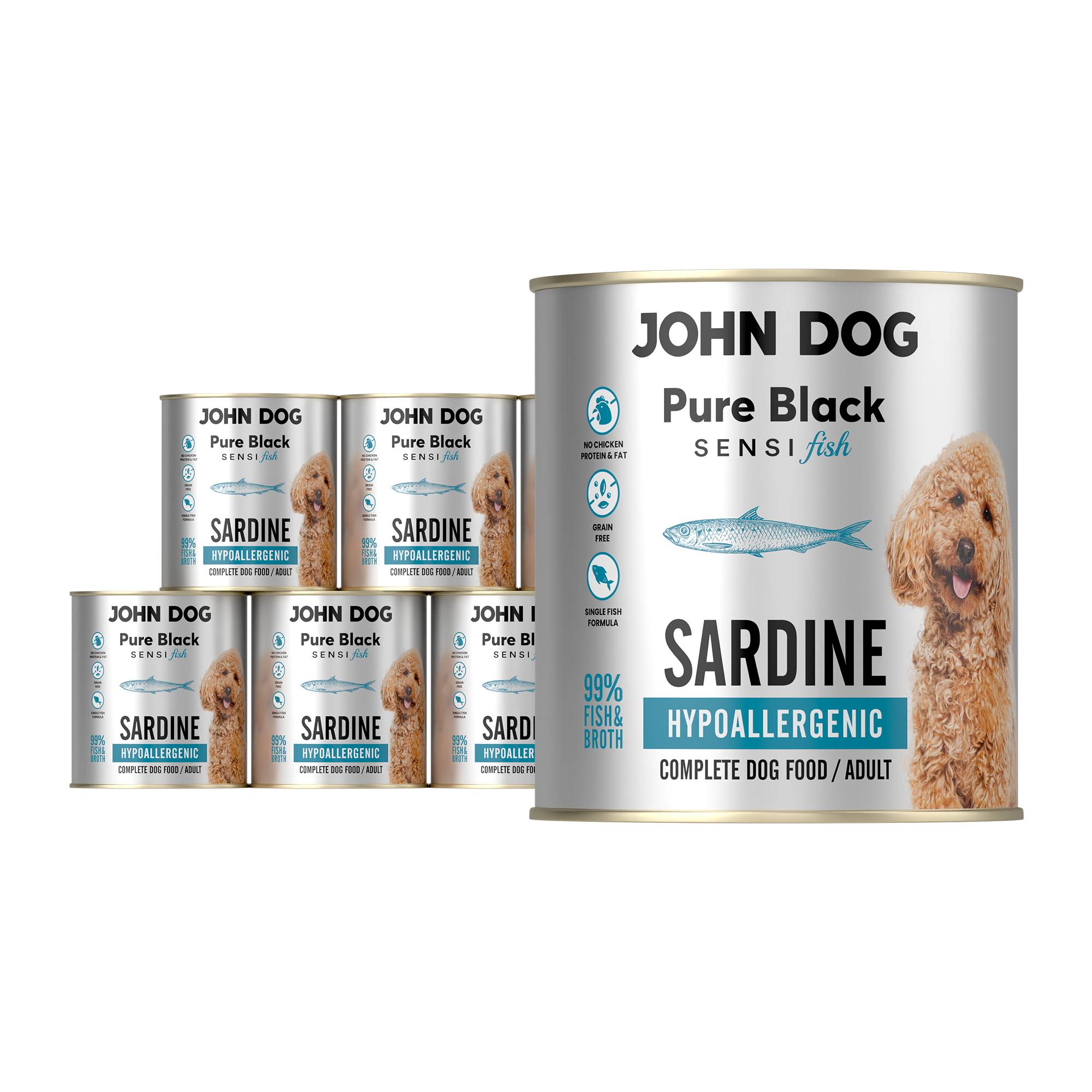 John Dog Pure Black Sensi sardynka 800 g × 6