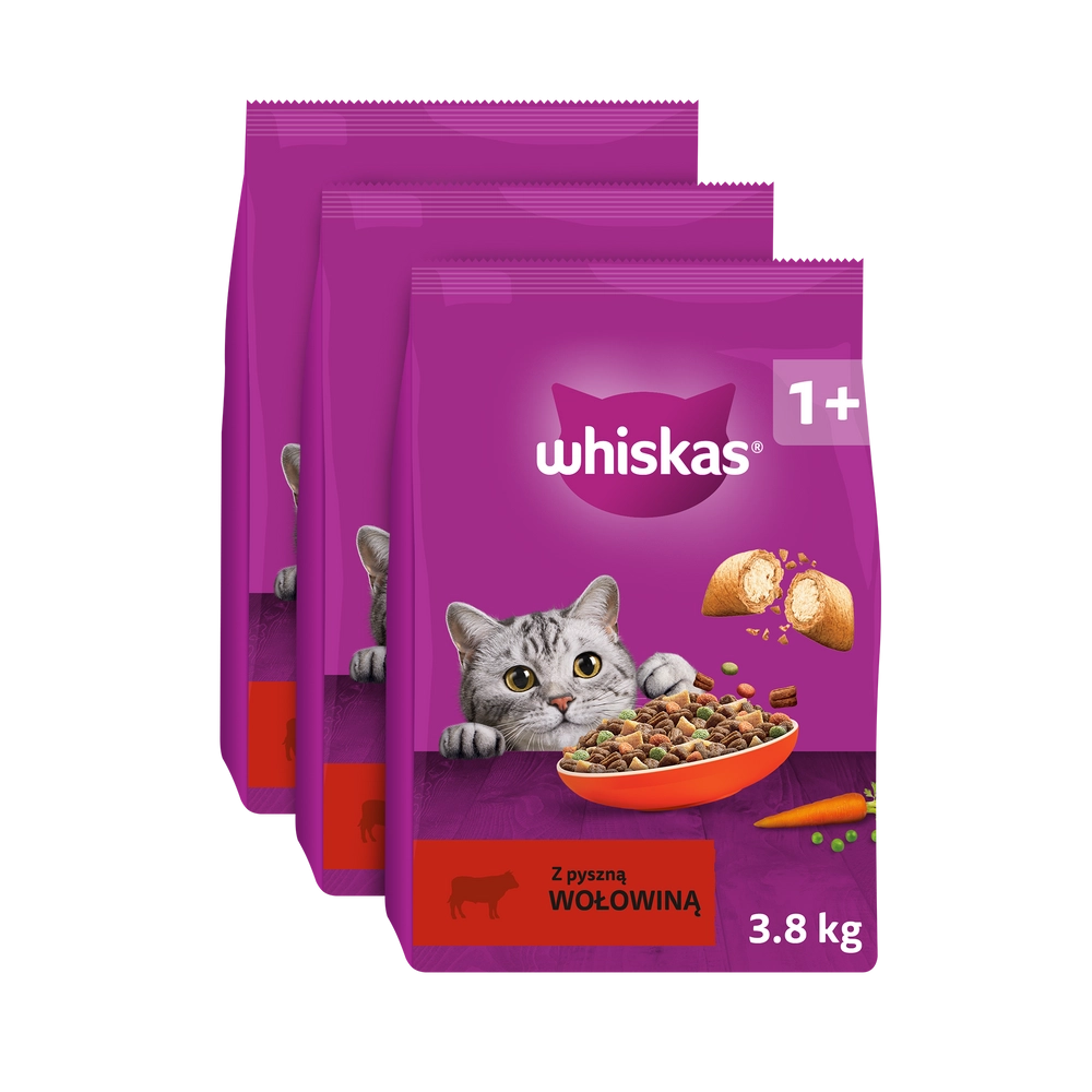 Whiskas wołowina adult 3,8 kg × 3