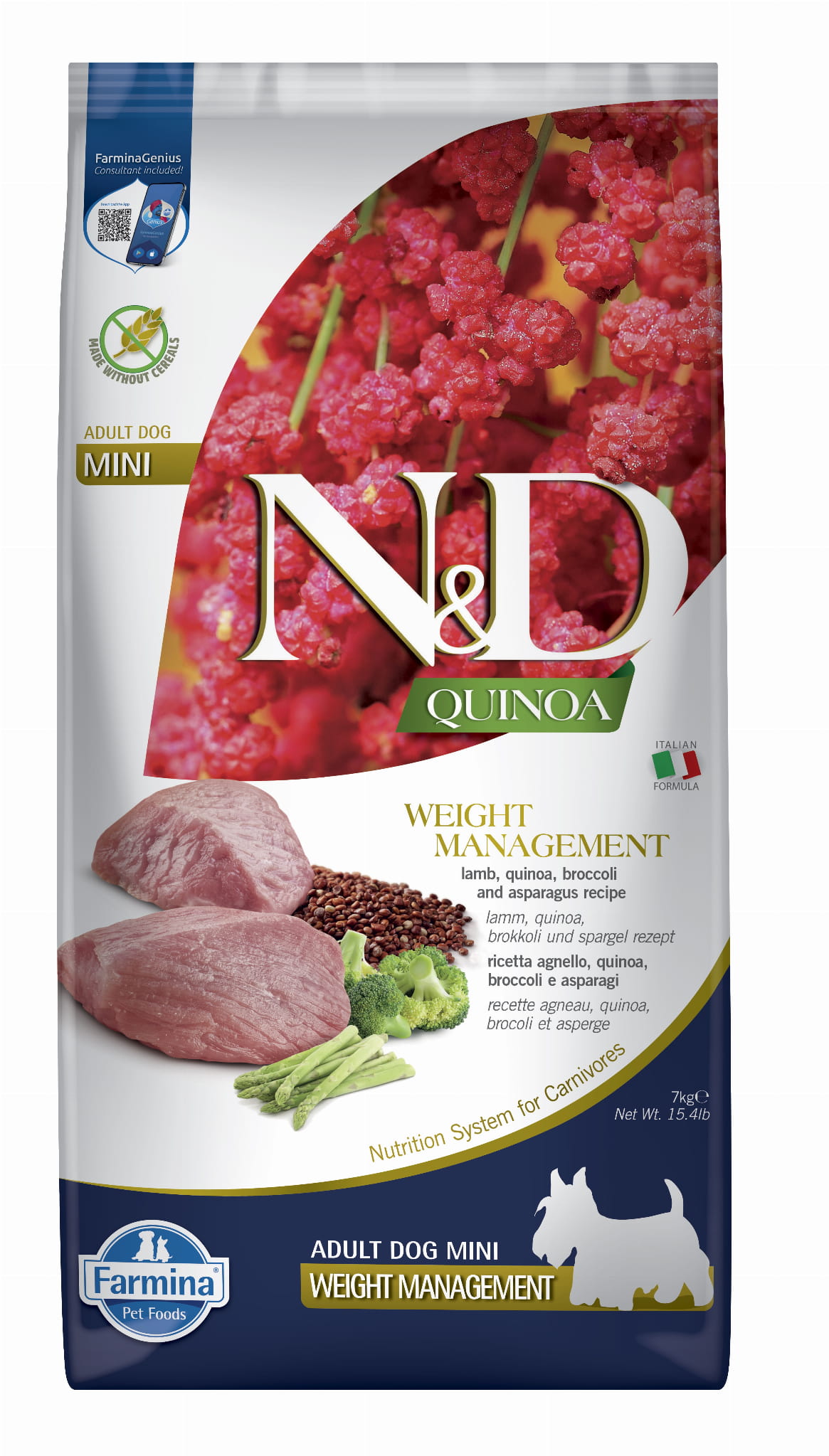 Farmina N&D Quinoa Weight Management jagnięcina z brokułami i szparagami adult małe rasy 7 kg