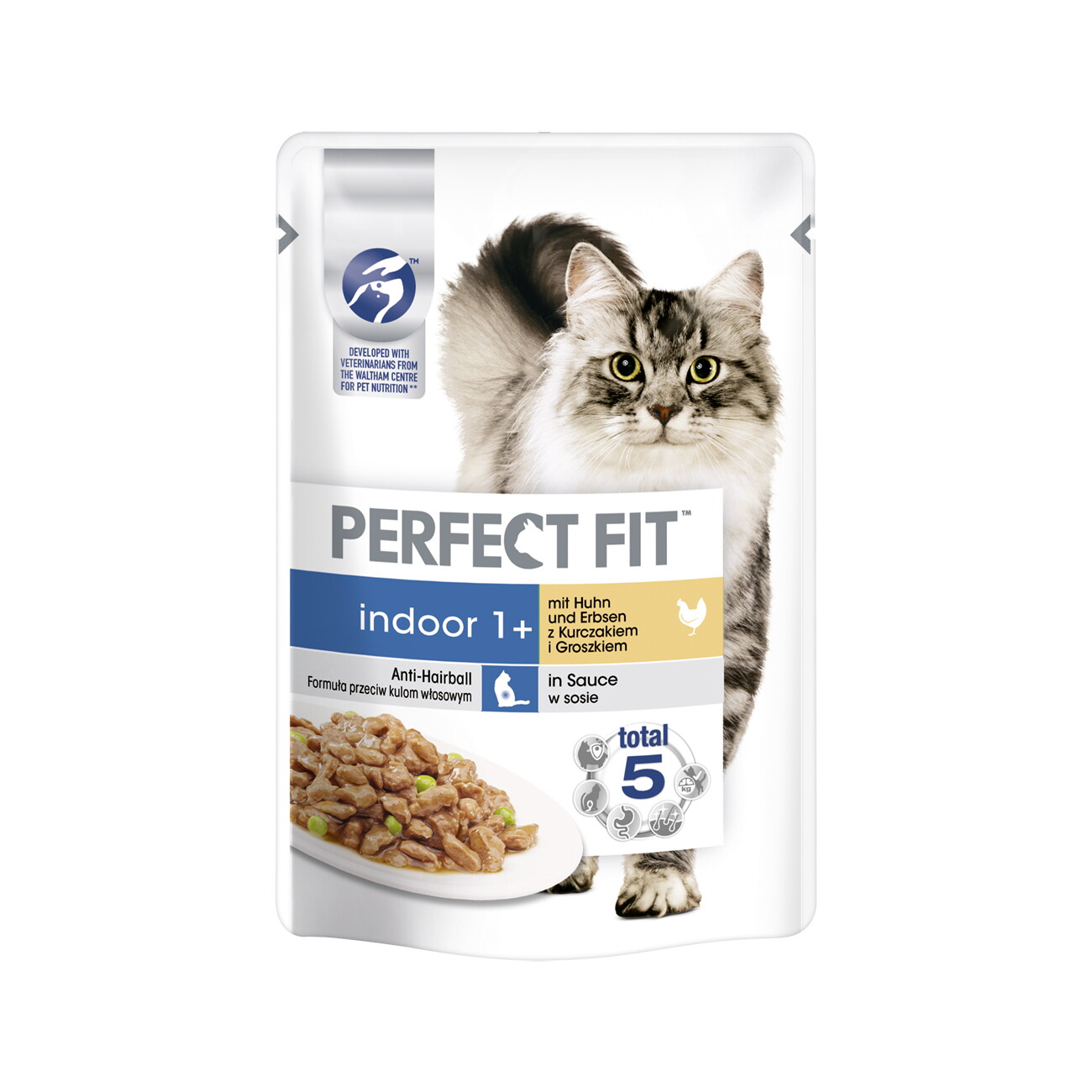 Perfect Fit Indoor 1+ Sterilised kurczak z grochem w sosie adult 85 g × 12